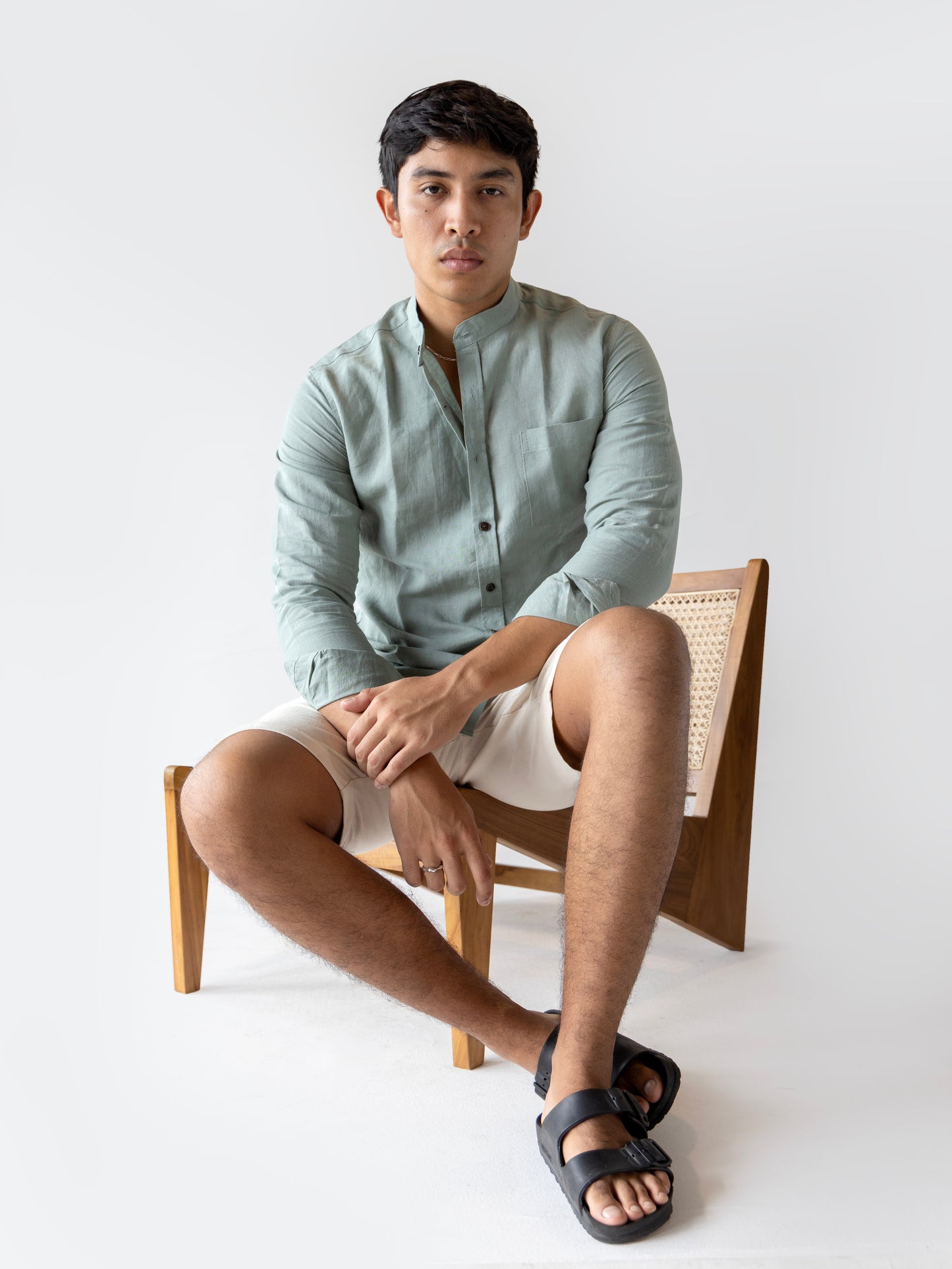 Nada Long Sleeve Shirt Chinese Collar - Green