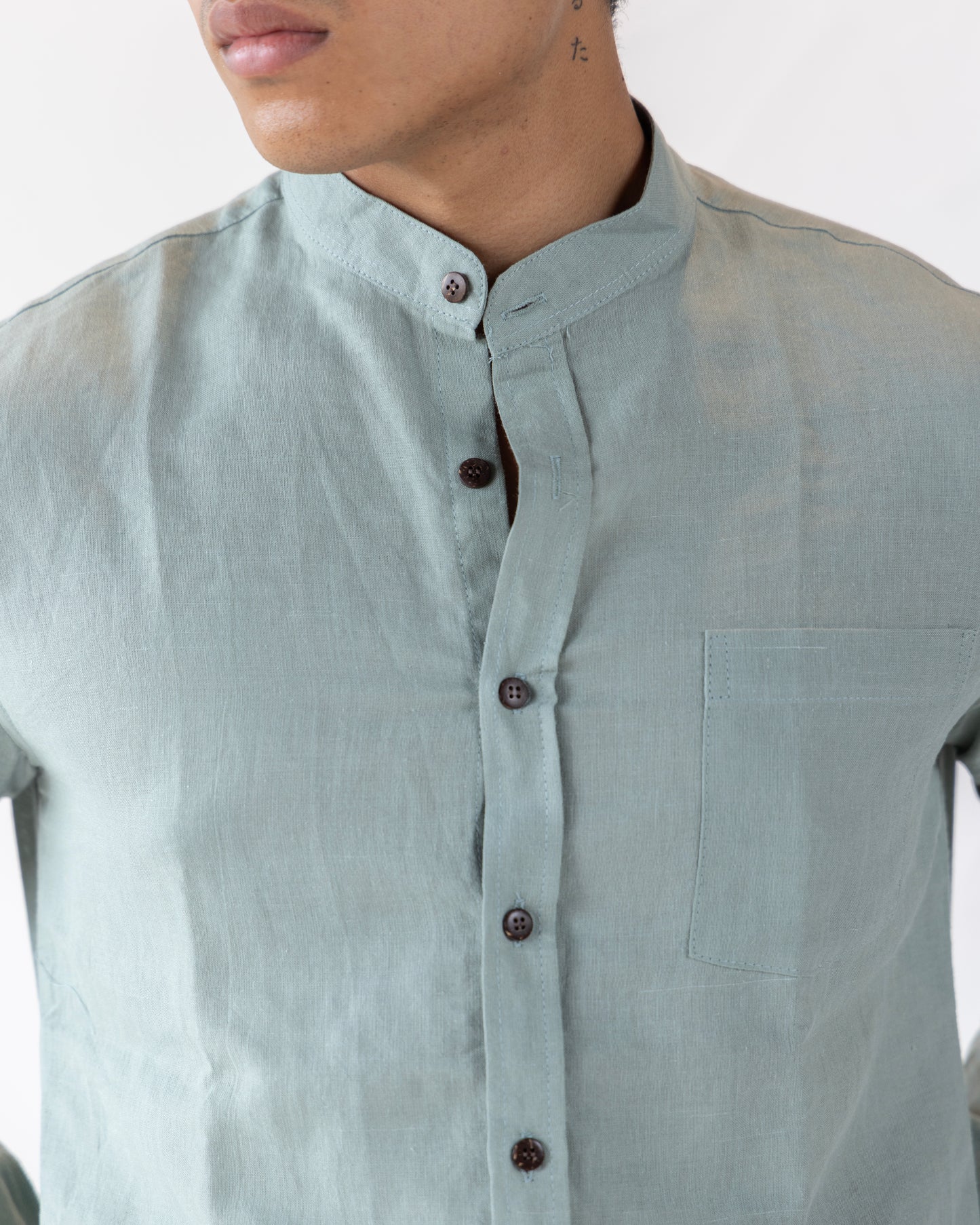 Nada Long Sleeve Shirt Chinese Collar - Green